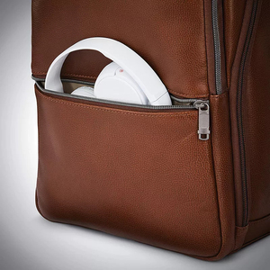 Brown Genuine Leather <b>Laptop</b> <b>Backpack</b> Minimalist Style Water Resistant Unisex Shoulder Straps Zipper Closure 20-39L Capacity - Product Image 5