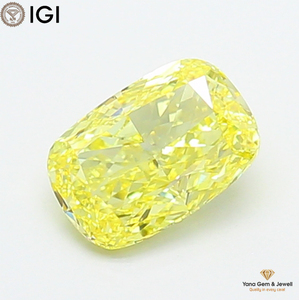 Diamant de laboratoire CVD de 1,02 carat, taille coussin, couleur jaune vif fantaisie, clarté VS1, avec certificat IGI, pour centre de bague époustouflant - Product Image 1