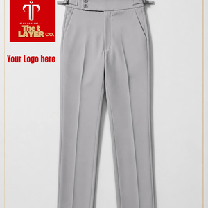 The t LAYER CO. Men's Gurkha <b>Pants</b> High Waist Solid Button Fly Formal Black Straight Fit Anti-Wrinkle Mid-weight <b>Wool</b> Blend - Product Image 4