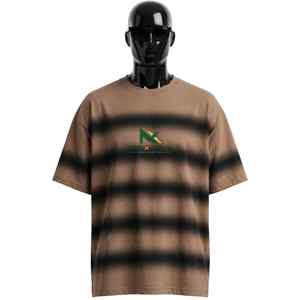 NEXTEX เสื้อยืดลายทางออมเบรสำหรับทุกเพศสีกาแฟสีดำผ้าฝ้ายเนื้อนุ่มคอกลมเสื้อยืดลำลอง - Product Image 1