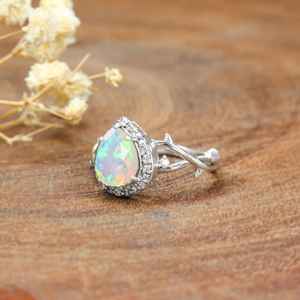 Natural White Fire Ethiopian <b>Opal</b> Rhodium Plated Religious Statement Wedding Engagement <b>Ring</b> for Women - Product Image 4