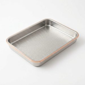 Bandeja de Bar Hecha a Mano de Acero Inoxidable SS304 de 35 cm con Borde de Cobre Satinado y Banda de Cobre Nadi para Decoración del Hogar, Hotel, Mesa de Boda, Regalo - Product Image 1