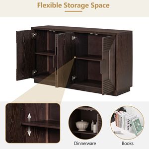Vintage Distressed 4-Door <b>Sideboard</b> with Adjustable Shelves and Geometric Pattern for Dining <b>Kitchen</b> Living Room - Product Image 6