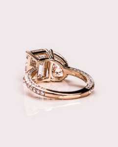 14K Gold <b>Two</b> <b>Stone</b> Lab Diamond <b>Ring</b> Toi Et Moi Design Emerald & Pear Cut Engagement <b>Ring</b> IGI Certified Pave Diamond Band <b>Ring</b> - Product Image 4