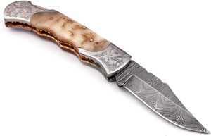 Nuevo Diseño Cuchillo de Bolsillo Plegable con Hoja de Acero de Damasco y Punta Clip, Mango de Madera, 8.5 Pulgadas de Longitud Total, Multifuncional, OEM, DIY - Product Image 2
