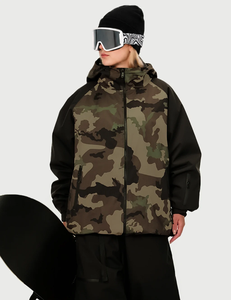 Women Hooded Ski <b>Jacket</b> Printed <b>Camo</b> Print Waterproof Insulated Snowboarding Coat Zipper Closure Black Pants Skiwear - Product Image 4