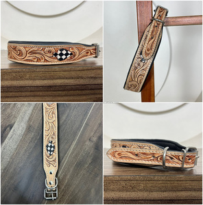 Collier de chien en cuir usiné à la main personnalisable et personnalisé Collier de chien en cuir véritable à carreaux pour petits et grands animaux de compagnie - Product Image 3