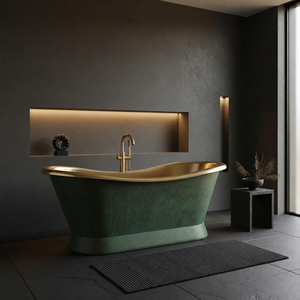 Bañera de latón con base inclinada, interior pulido, exterior con pátina, bañera independiente de lujo hecha a mano - Product Image 5