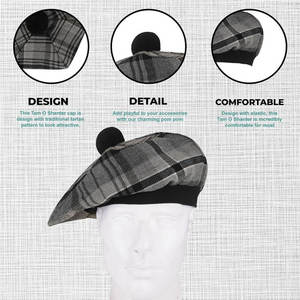 Chapeau écossais tartan Tam o' Shanter avec pompon, bonnet en laine personnalisé, vente en gros - Product Image 2