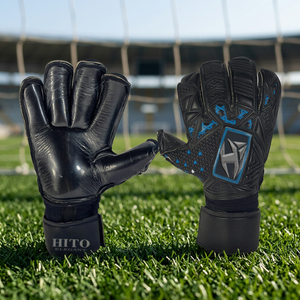 Gants de gardien de but de football professionnels, contact frontal en latex, dos en latex gaufré, doigts enroulés, découpe de doigt en forme de pistolet, design personnalisé, OEM - Product Image 3
