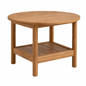 Table à manger en teck avec étagère inférieure, design scandinave moderne, écologique, imperméable, stable, meubles pour la maison, appartement, hôtel, villa - Product Image 2
