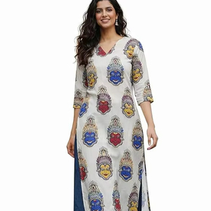 Kurti en coton Khadi imprimé Kalamkari pour femmes, Kurta traditionnelle ethnique droite - Product Image 2