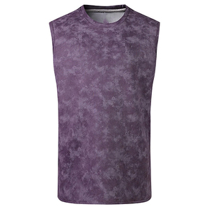 Camiseta sin mangas para hombre, color morado, con efecto tie-dye, cuello redondo, informal, transpirable, de poliéster tejido, para deporte y fitness. - Product Image 2