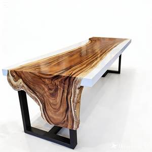 Table de terrasse en résine et bois, design original exotique, écologique et durable, avec pieds en fer thermolaqué blanc naturel – Offre Spéciale - Product Image 2