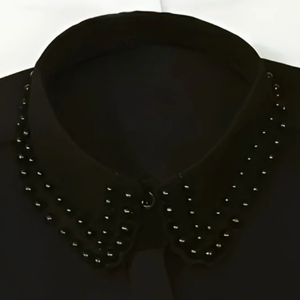 Collier de chemisier en lin brodé de fausses perles détachable blanc et noir, accessoire de mode élégant pour femme - Product Image 2