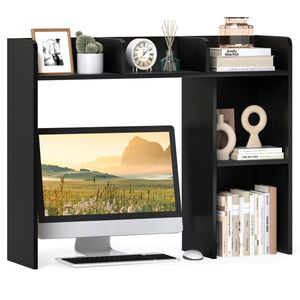 Libreria Moderna Nera in Legno Ingegnerizzato per Monitor da 27 pollici con Vetrina (93.98"L x 25.40"W x 73.66"H) e Kit Anti-Ribaltamento - Product Image 1