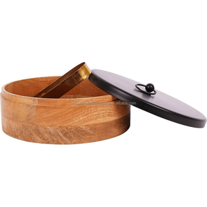 กล่องใส่ชาปาตีไม้มะม่วงทำมือ พร้อมฝาโลหะและที่คีบ |   ที่เก็บโรตีพรีเมียม |   กล่องเก็บขนมปังตกแต่ง - Product Image 3