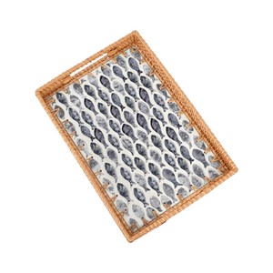 Elegant Rattan and Mother of Pearl Tray for Coffee Table Styling - Product Image 5