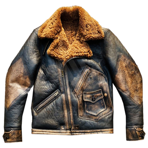 Husten Wear <b>Men's</b> Genuine <b>Leather</b> Bomber <b>Jacket</b> with Polyester Lining Windproof Streetwear Front Logo Winter Coat - Product Image 3