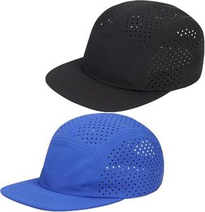 Casquette de baseball unisexe à cinq panneaux, bleu uni, ajustée, à visière plate, respirante, en maille imperméable, imprimée par sublimation, séchage rapide, pour l'extérieur - Product Image 2