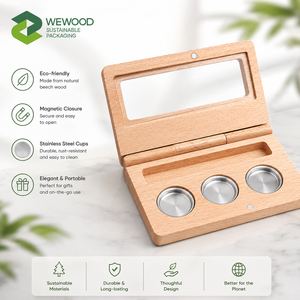 Custom Logo Luxury Wooden <b>Makeup</b> Palette <b>Box</b> with Mirror Refillable Cosmetic Compact Case OEM ODM - Product Image 2