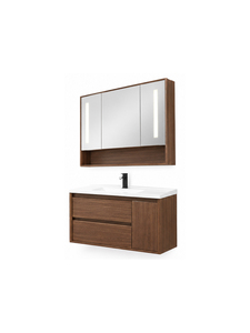 Modern Wooden <b>Bathroom</b> Vanity with White <b>Countertop</b> Integrated Sink Minimalist Design <b>Storage</b> Cabinet - Product Image 2