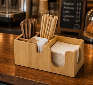 Organizador de Estación de Café de Madera Personalizado OEM ODM con Porta Servilletas y Almacenamiento de Condimentos con Múltiples Compartimentos para Cafetería y Restaurante - Product Image 4