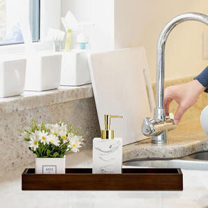 Plateau de service décoratif en MDF fait à la main, centre de table rustique rectangulaire longue et étroite avec poignées découpées, bougeoir pour la décoration intérieure - Product Image 6