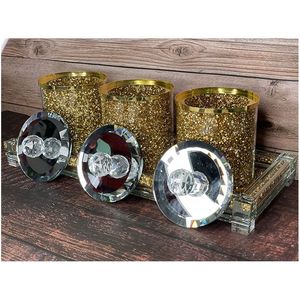 Ambrose frantumate vetro diamante contenitori di zucchero da tè eleganti vasetti per la conservazione del caffè con vassoio in scatola regalo squisita decorazioni per la casa - Product Image 4