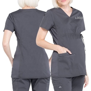 Blusas Médicas para Mujer, Color Gris, Cuello en V, Manga Corta, con Bolsillos, Uniformes de Hospital para Enfermeras, Ropa de Maternidad, Algodón y Poliéster Elásticos - Product Image 1