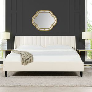 Set Letto King Size Aspen Cloud White in Velluto Performance con Testiera Trapuntata Verticale Imbottita - Product Image 1