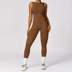 New Solid Plus Size Hollow Backless <b>Bodycon</b> Scrunch Sport <b>Jumpsuit</b> Sleeveless Zipper Yoga Fitness Overalls Woman One Piece Gym - Product Image 2