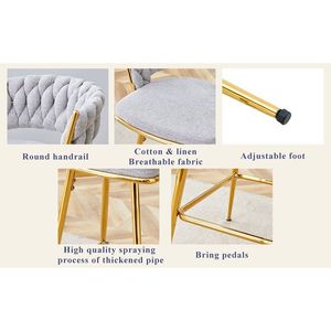 Set di 4 Sgabelli da Bar Girevoli con Cuscini in Lino Traspirante Beige e Gambe in Metallo Dorato per Comfort ed Eleganza - Product Image 4