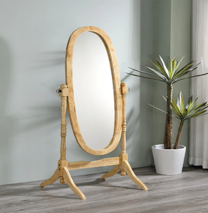 Grand miroir sur pied de forme organique avec une épaisse moulure en bois foncé et un support en chevalet, disponible à prix de gros. - Product Image 4