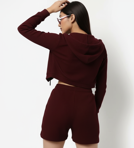 Ensemble sweat-shirt court et short en lin personnalisé avec logo pour femmes, short en lin personnalisé avec logo, couleur unie, vêtements décontractés d'été - Product Image 2