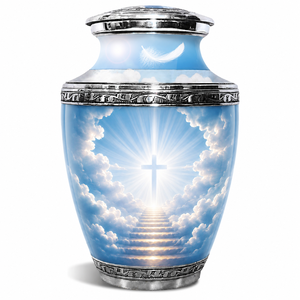 Urne funéraire élégante beige papillon avec motifs célestes de lune et d'étoiles et accents gravés en argent de qualité supérieure pour adulte - Product Image 6