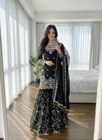 Ensemble Salwar Kameez pour femmes indiennes et pakistanaises, brodé de fleurs, moderne, en soie JMC, séchage rapide, tenue traditionnelle pour fêtes et mariages