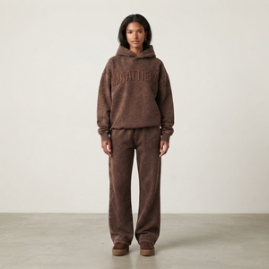 Conjunto de Sudadera Oversize Lavada Personalizada y Pantalones Anchos de Felpa para Mujer, Chándal de Algodón Estilo Urbano OEM ODM - Product Image 1