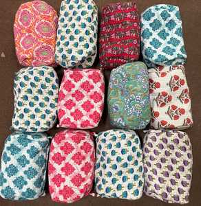 Set of 3 Quilted Cotton Striped <b>Makeup</b> Bags Toiletry Pouches Travel Organizer Cosmetic Bags with Rope Handle Zipper Closure - Product Image 6