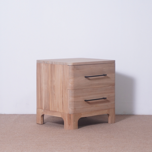 Table de chevet moderne en bois massif, 2 tiroirs, design mid-century, pour hôtel, mobilier de chambre, finition naturelle, table d'appoint de rangement - Product Image 3