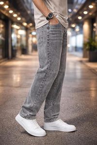 Jean ample à jambe large pour homme, 100 % coton, denim délavé, taille mi-haute, écologique, style vintage décontracté - Product Image 5