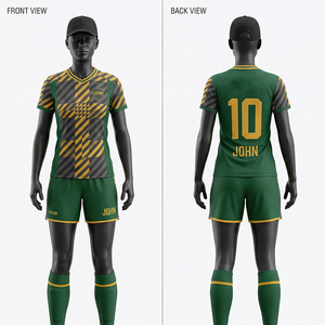 Uniforme de Fútbol Femenino Premium, 155 GSM, Tejido de Poliéster que Absorbe la Humedad, Diseño de Panel en V Azul y Rojo, Logotipo Termosellado - Product Image 3