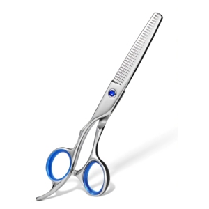 Ciseaux à effiler professionnels en acier inoxydable, manche bleu, ciseaux de coiffure, ciseaux de barbier, lame tranchante, 6,5 pouces - Product Image 1