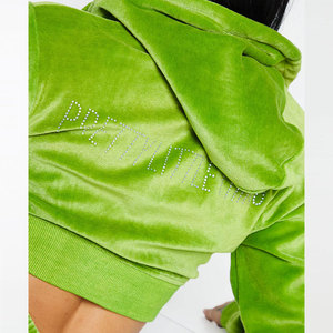 High Quality Two Piece <b>Tracksuit</b> Set <b>Velvet</b> Women Streetwear Custom Crop Top Zip up Pullover Hoodies and Sweatpants Set - Product Image 3