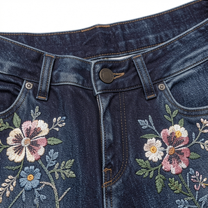 Women's Dark Blue Skinny <b>Denim</b> Jeans with Floral Print Embroidery Stonewashed Vintage Casual Summer Eco-Friendly <b>Stretch</b> - Product Image 2