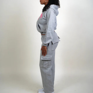 Low MOQ Custom 100% Cotton Grey Tracksuit for Men Breathable Comfortable 3D Embroidery Hoodie and Jogger Set Sportswear - Product Image 5