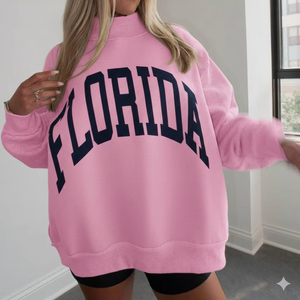 Custom Logo Front Winter Solid Cotton Mock Neck Streetwear <b>Drop</b> Shoulder Embroidered Fleece Pullover Oversized Sweatshirt Women - Product Image 1