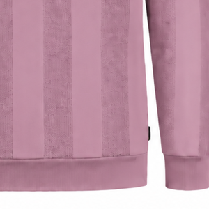 Pull-over Polo Tricoté Rose Poudré pour Homme à Manches Longues, Motif Rayures Texturées, Col et Ourlet Côtelés, Style Décontracté Chic - Product Image 5