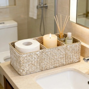 Seagrass <b>basket</b> divided into 3 compartments Handmade <b>Storage</b> <b>Basket</b> Wholesale eco-friendly Made in Vietnam - Product Image 5