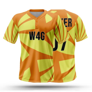 Unisex Baseball Jersey Geometric Print Orange Yellow Sublimated Quick Dry Short Sleeve V-Neck Adult Regular Fit - Product Image 1